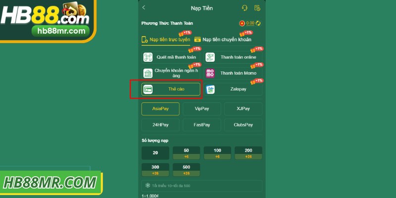 Nạp tiền qua thẻ cào